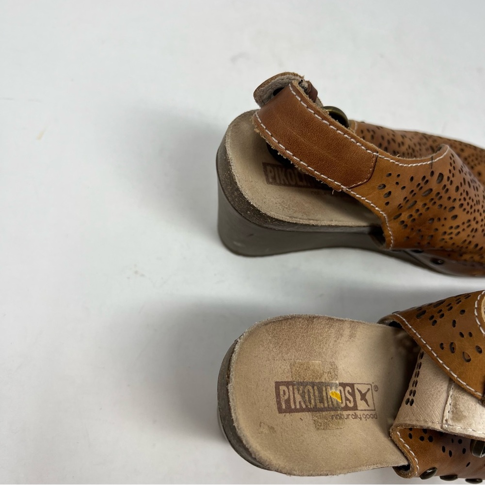 PIKOLINOS Benissa Brandy Burnished Leather Wedge Sling Back Sandals Size 40 EU - Picture 6 of 9